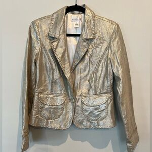 White House Black Market gold leather jacket blazer size 12 like new